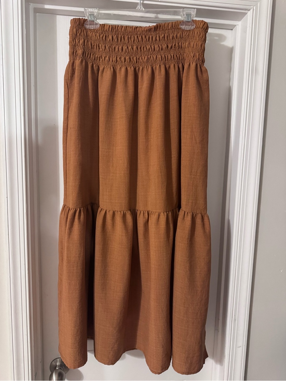Listicle Smocked Waist Tiered Maxi Skirt - Rust Brown